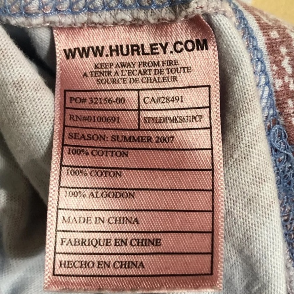 Hurley Mens Blue Red Striped T Shirt XXL 2XL Short Sleeve Surf Surfer Cotton - Picture 9 of 10